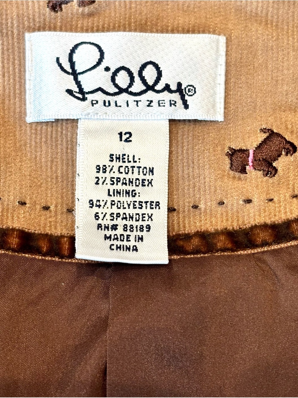 Lilly Pulitzer Vintage Corduroy Blazer Scottie Dog Embroidered Elbow Patch 12 - Picture 9 of 15